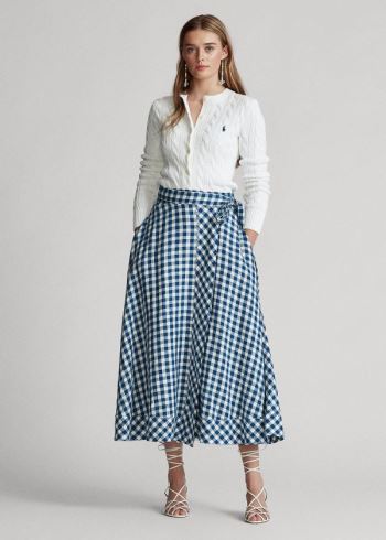 Ralph Lauren Gingham Linen Wrap Skirt Blankyt Bílé | YHAfzmW5