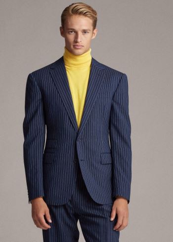 Ralph Lauren Gregory Pinstripe Suit Jacket Tmavě Blankyt Krém | YyKLp5s2