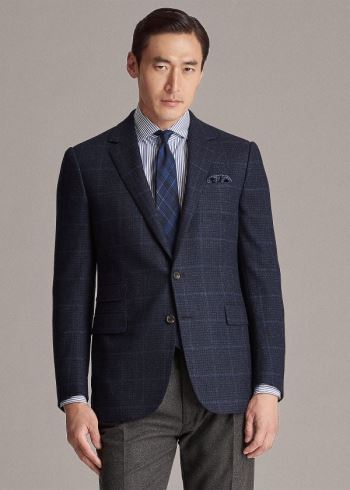 Ralph Lauren Gregory Plaid Wool Suit Jacket Tmavě Blankyt Blankyt | zW3l3MiQ