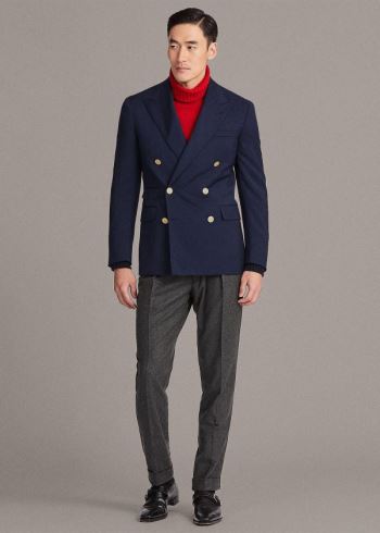 Ralph Lauren Gregory Wool Peak-Lapel Blazer Tmavě Blankyt | g48oR4tr