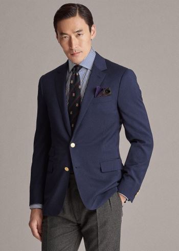 Ralph Lauren Gregory Wool Serge Blazer Tmavě Blankyt | WlemCCdH