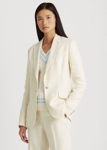 Ralph Lauren Herringbone Linen Blazer Krém | 0mHkhtST