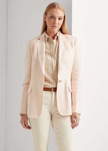 Ralph Lauren Herringbone Linen Blazer Světle Růžové | 899pL4zJ