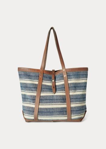 Ralph Lauren Indigo Striped Platene Tote Indigo Hnědé | DuV7xWSK