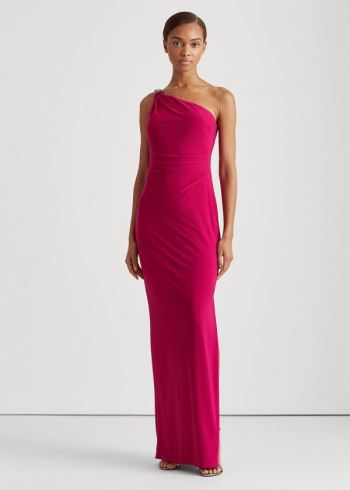 Ralph Lauren Jersey One-Shoulder Gown Světle Fuchsie | 0SYMyBcn