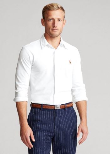 Ralph Lauren Knit Oxford Shirt Bílé | 4aW8EOQO