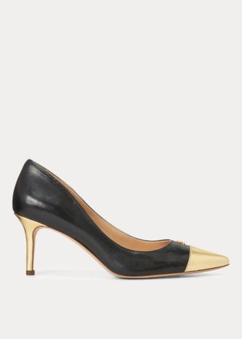 Ralph Lauren Lanette Læder Špicí-Cap Pump Černé Zlaté | X6Vq146e