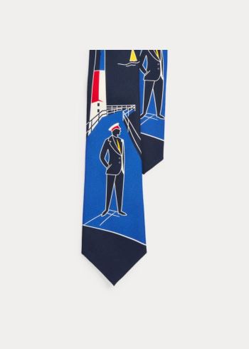 Ralph Lauren Lighthouse-Print Silk Tie Tmavě Blankyt | 9h1uwUd2