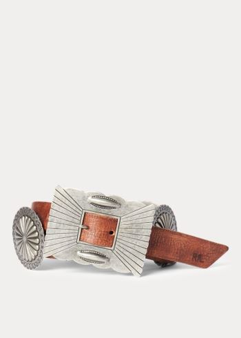 Ralph Lauren Læder Concho Belt Stříbrné Hnědé | 4X6ztz7E