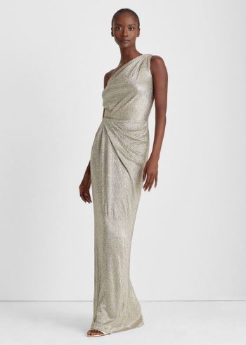 Ralph Lauren Metallic One-Shoulder Gown Světle Béžový | uIiPDgDX