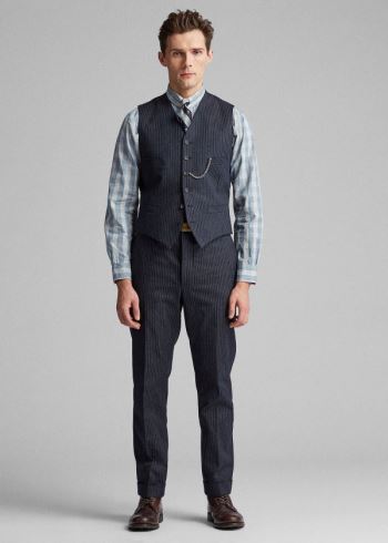 Ralph Lauren Pinstripe Herringbone Vest Indigo | y9qZ2lY7