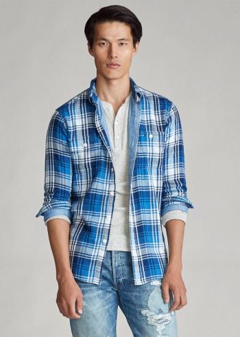 Ralph Lauren Plaid Double-Faced Shirt Tmavě Blankyt Bílé | 6ERaFJF3