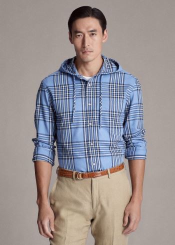 Ralph Lauren Plaid Twill S Kapucí Shirt Světle Blankyt | jjVlYyqE