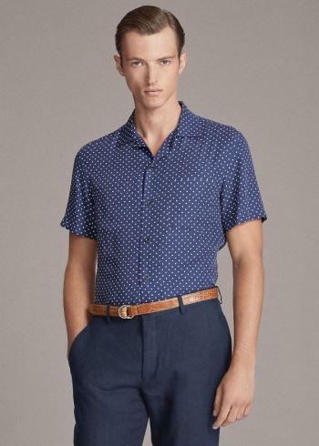 Ralph Lauren Polka-Dot-Print Shirt Tmavě Blankyt Bílé | ENL4Mmli