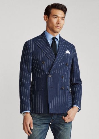 Ralph Lauren Polo Soft Pinstripe Sportovní Coat Tmavě Blankyt Bílé | tTPvPU6o