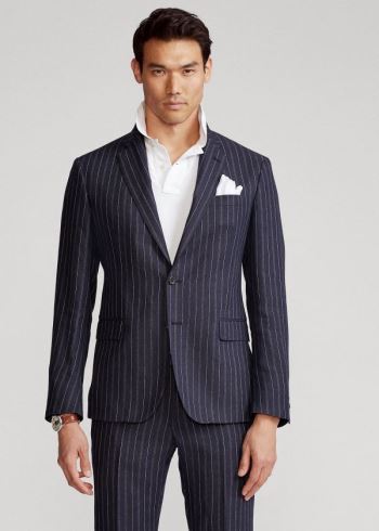 Ralph Lauren Polo Striped Suit Jacket Tmavě Blankyt Krém | SHC6fgwb