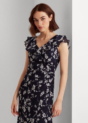 Ralph Lauren Print Georgette Flounced Gown Tmavě Blankyt Viacfarebný | 1cxWRQmu