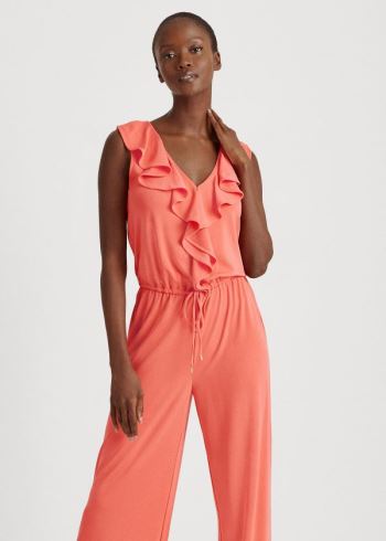 Ralph Lauren Ruffle-Trim Jersey Jumpsuit Červené | d4nQyFNm