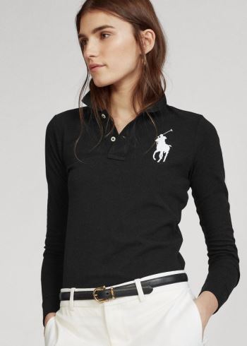 Ralph Lauren Skinny Fit Big Pony Polo Černé | uXiddKhb