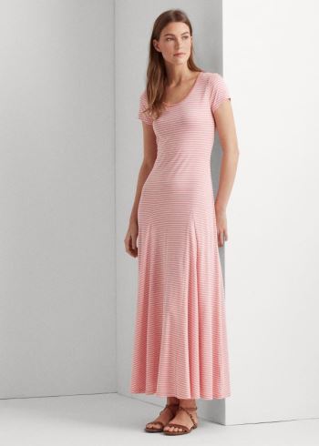 Ralph Lauren Striped Bavlněné-Blend Maxidress Růžové Krém | 6Nagc7x6