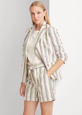 Ralph Lauren Striped Linen Twill Blazer Krém Viacfarebný | 2jCKtlbz