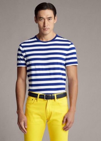 Ralph Lauren Striped Lisle T-Shirt Královská Modrá Blankyt Bílé | LK4NXbvg