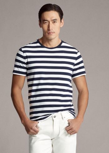 Ralph Lauren Striped Lisle T-Shirt Tmavě Blankyt Bílé | aXqg0yeH