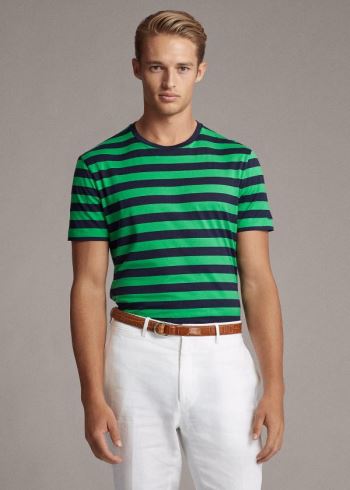 Ralph Lauren Striped Lisle T-Shirt Zelene Tmavě Blankyt | pl6j0I9R