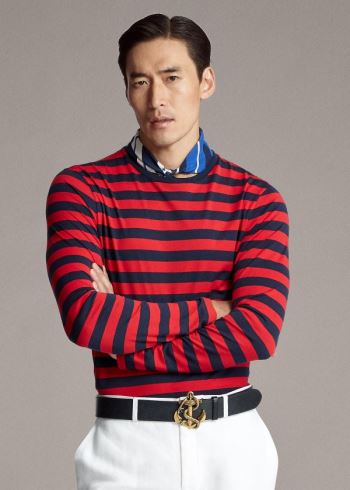 Ralph Lauren Striped Lisle T-Shirt Červené Tmavě Blankyt | KEHQFl8s