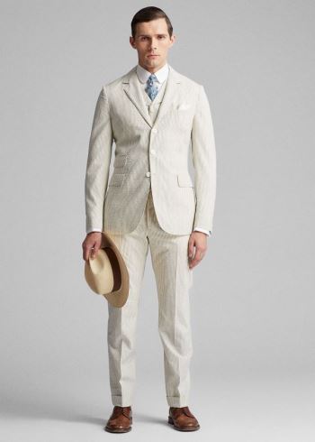 Ralph Lauren Striped Seersucker Suit Jacket Krém Blankyt | 2iGxRpiv