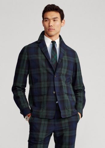 Ralph Lauren Tartan Seersucker Suit Jacket Zelene Černé Tmavě Blankyt | kfOO7stK