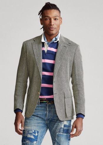 Ralph Lauren The RL67 Herringbone Jacket Černé Krém | Mh6wRDPW