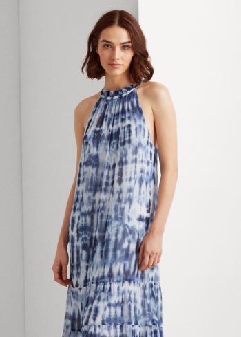 Ralph Lauren Tie-Dye Georgette Maxidress Tmavě Blankyt Blankyt Viacfarebný | G3kqIMU6