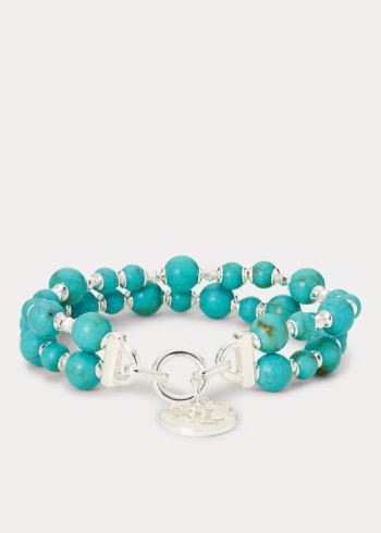 Ralph Lauren Turquoise-Bead Logo Bracelet Stříbrné | h7LLIj45