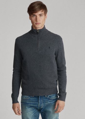 Ralph Lauren Wool-Blend Quarter-Zip Svetrové Tmavě Šedé | xrdtpCcC