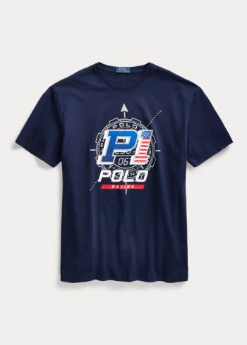 Ralph Lauren Závodní Bavlněné Jersey T-Shirt Tmavě Blankyt | p3VFo8AR